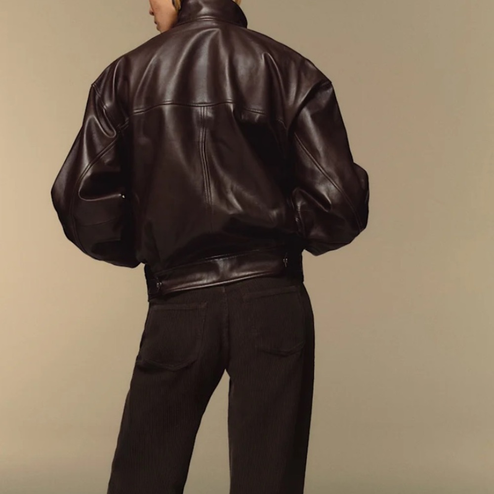 Reformation Veda Harrison Leather Oversized Bomber Jacket Brown XS NEW - Picture 3 of 5